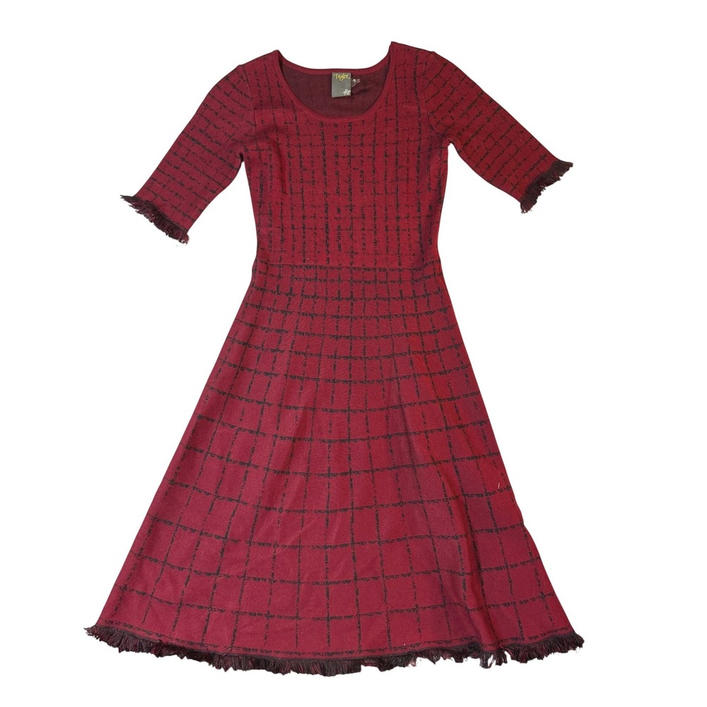 Vintage 90s Dark Academia Dress Womens XS Plaid Fringe Midi Fit Flare Whimsigoth